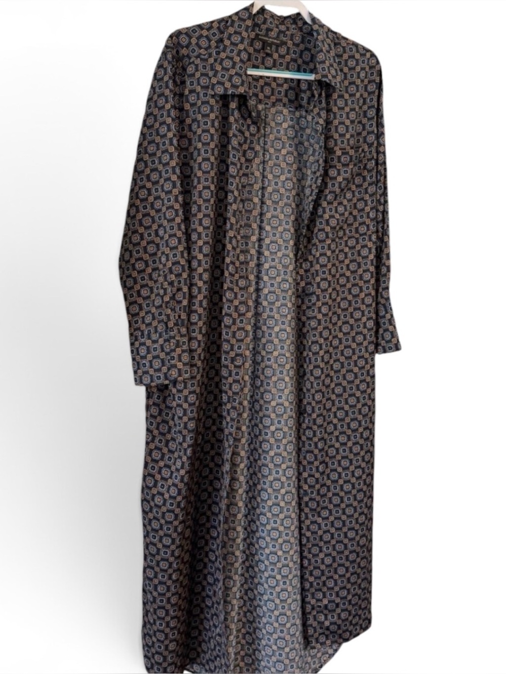 Banana Republic XL Geometric Print Long Shirt Dress Duster Midi Blue Gold NWOT